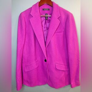 Lauren Ralph Lauren Hot Pink/Fuschia Wool Blazer | Size 16